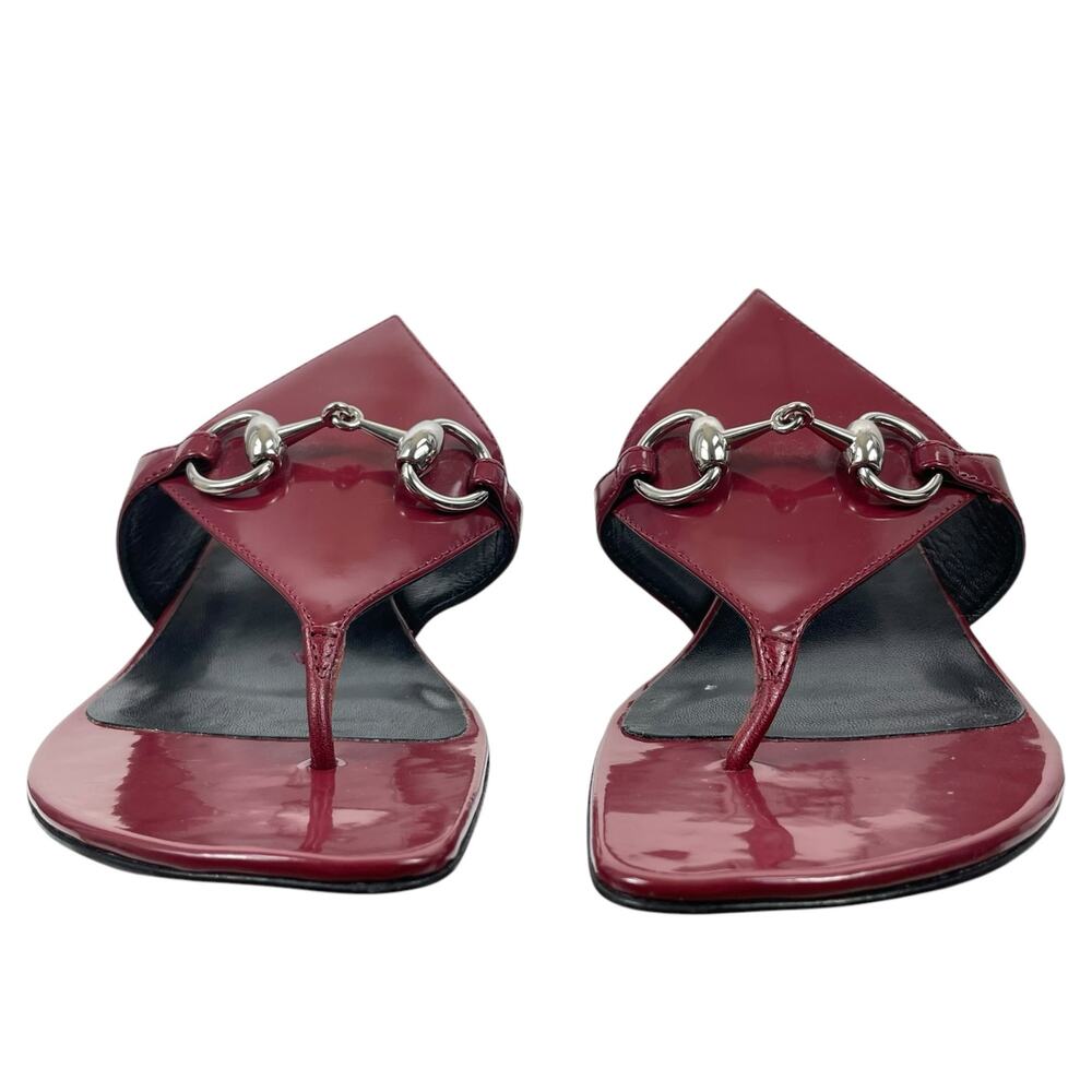Gucci Mariame Horsebit Leather Thong Sandals Kitten Heel Red Size 36.5 - Picture 5 of 13